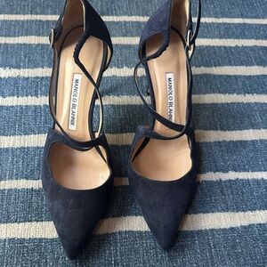 Manolo Blahnik Navy Suede Heels
